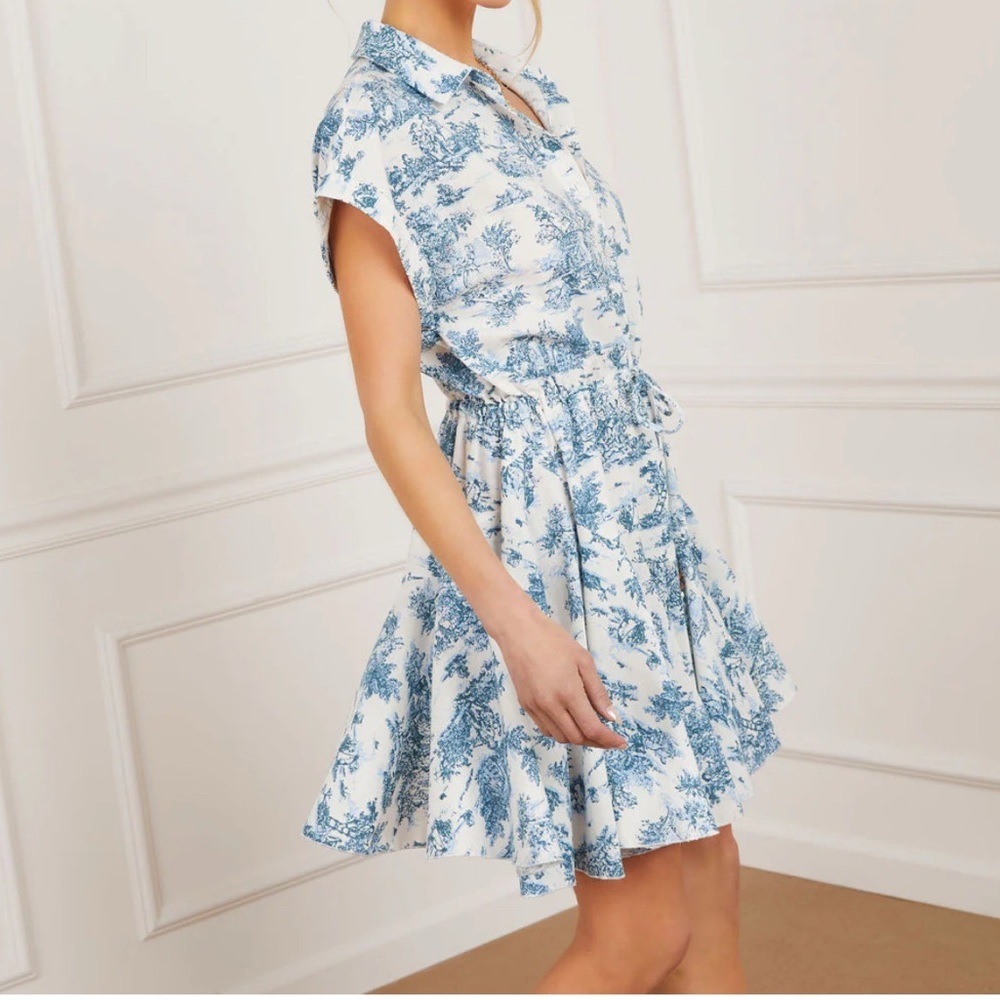 Chic Blue and White Patterned Mini Dress